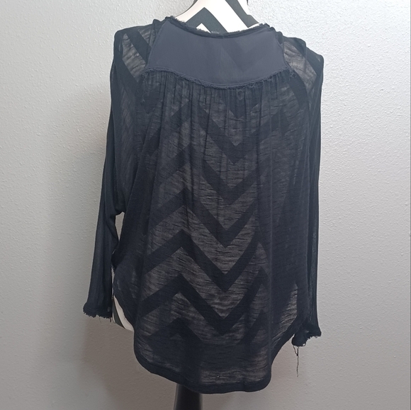 Free People Fairy Grunge Sheer Beaded Sequin Black Boho Distressed Top - Picture 3 of 16